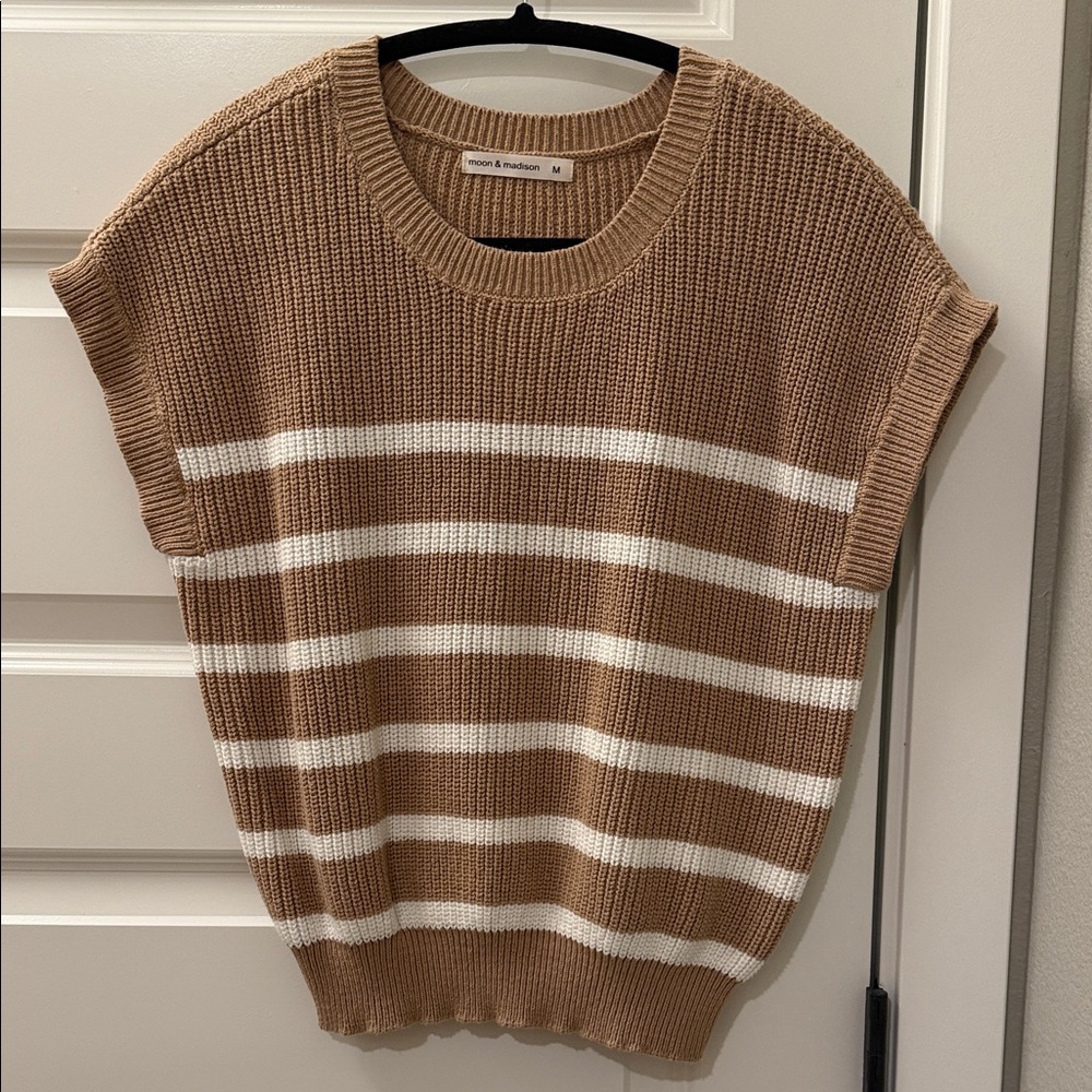 Moon & Madison Tan and White Striped Sweater